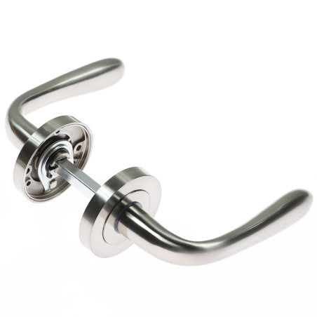 Maner cu rozeta rotunda pentru usa lemn, Anda Gato BB(K) RR55 SN, zamac, satin nichel, 130 x 55 mm