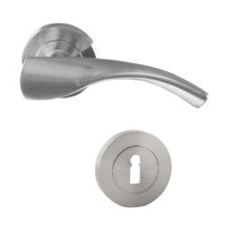 Maner cu rozeta rotunda pentru usa lemn, Bilbao Gato BB(K) RR55SN, zamac, satin nichel, 125 x 55 mm