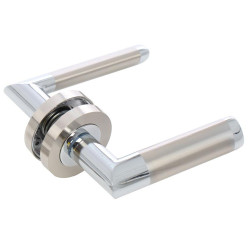 Maner cu rozeta rotunda pentru usa lemn, Londa Gato BB(K) RR55SN/CP, zamac, satin nichel + crom polisat, 120 x 55 mm