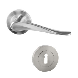 Maner cu rozeta rotunda pentru usa lemn, Miami Gato BB(K) RR55SN, zamac, satin nichel, 125 x 55 mm