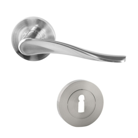 Maner cu rozeta rotunda pentru usa lemn, Miami Gato BB(K) RR55SN, zamac, satin nichel, 125 x 55 mm