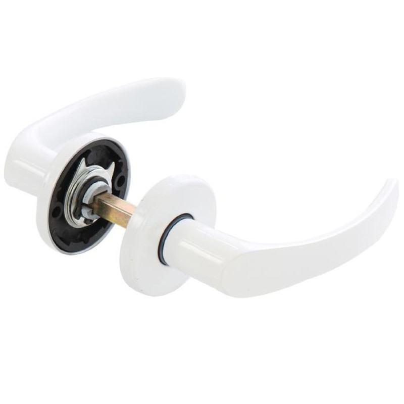 Maner cu rozeta rotunda pentru usa lemn, Sydney Gato BB(K) RR50, zamac, vopsit alb, 110 x 50 mm Maner cu rozeta rotunda pentru usa lemn, Sydney Gato BB(K) RR50, zamac, vopsit alb, 110 x 50 mm