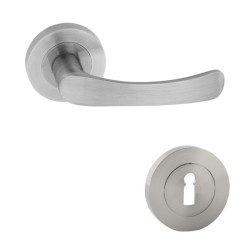 Maner cu rozeta rotunda pentru usa lemn, Sydney Gato BB(K) RR55SN, zamac, satin nichel, 115 x 55 mm