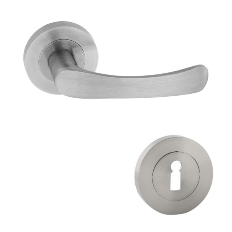 Maner cu rozeta rotunda pentru usa lemn, Sydney Gato BB(K) RR55SN, zamac, satin nichel, 115 x 55 mm Maner cu rozeta rotunda pentru usa lemn, Sydney Gato BB(K) RR55SN, zamac, satin nichel, 115 x 55 mm