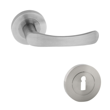 Maner cu rozeta rotunda pentru usa lemn, Sydney Gato BB(K) RR55SN, zamac, satin nichel, 115 x 55 mm