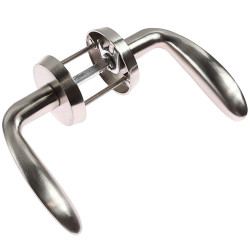 Maner cu rozeta rotunda pentru usa metalica interior, BestImp, dreapta,  aluminiu, argintiu, 120 x 60 mm