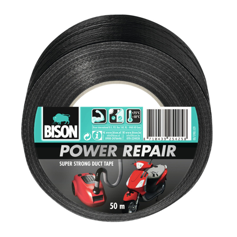 Banda adeziva texturata pentru reparatii, Bison Power Repair, polietilena, negru, 50 mm x 50 m Banda adeziva texturata pentru reparatii, Bison Power Repair, polietilena, negru, 50 mm x 50 m