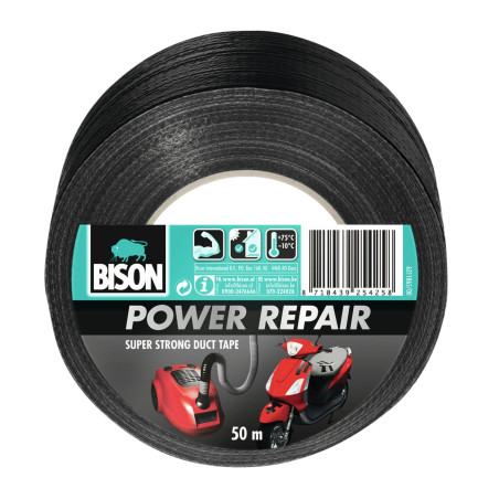 Banda adeziva texturata pentru reparatii, Bison Power Repair, polietilena, negru, 50 mm x 50 m