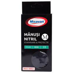 Manusi de protectie unica folosinta Misavan, nitril, negru, marimea M, set 10 buc