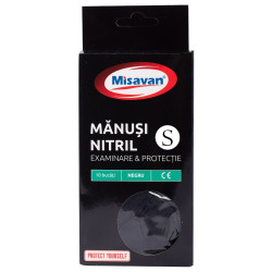 Manusi de protectie unica folosinta Misavan, nitril, negru, marimea S, set 10 buc