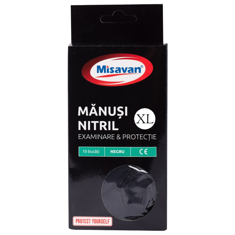 Manusi de protectie unica folosinta Misavan, nitril, negru, marimea XL, set 10 buc