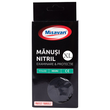 Manusi de protectie unica folosinta Misavan, nitril, negru, marimea XL, set 10 buc