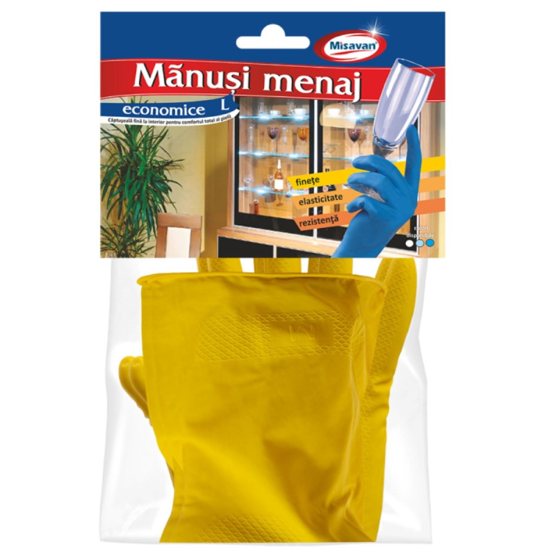 Manusi menaj Misavan, marimea L, latex, galben Manusi menaj Misavan, marimea L, latex, galben