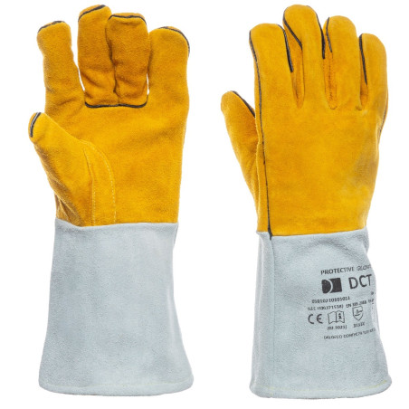 Manusi sudura Duo, piele vita, alb + galben, marimea 11