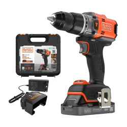 Masina de gaurit / insurubat, cu percutie, cu 1 acumulator, 18 V, 2 Ah, Black+Decker BLD683D1XK-QW, mandrina rapida, cu valiza