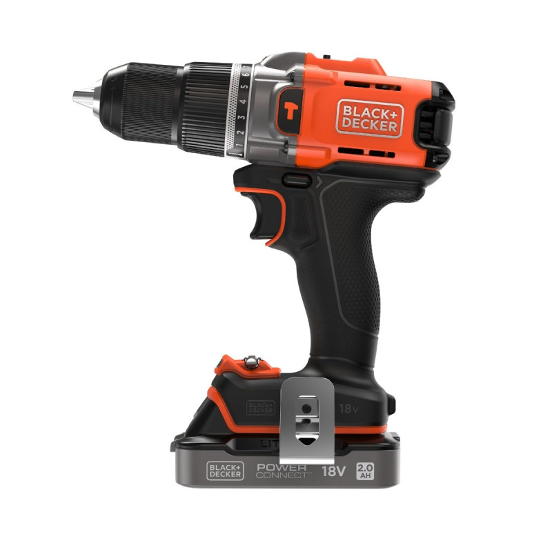 Masina de gaurit / insurubat, cu percutie, cu 1 acumulator, 18 V, Black+Decker BCD383, mandrina rapida, cu valiza