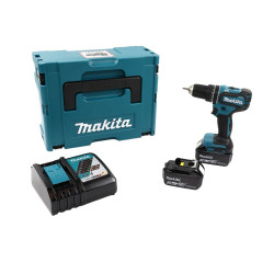 Masina de gaurit / insurubat, cu percutie, cu 2 acumulatori, 18 V, Makita DHP485RFJ, motor fara perii, mandrina rapida, cu valiz
