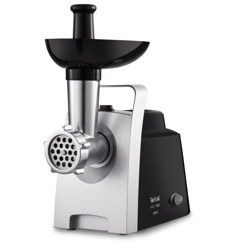Masina de tocat carne, electrica, Tefal NE109838, functie Reverse, 1.7 kg/min, 1400 W, negru + argintiu, accesoriu carnati, acce