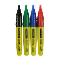 Minimarker pemanent Stanley 2-47-329, varf subtire, negru / verde / albastru / rosu, set 4 bucati