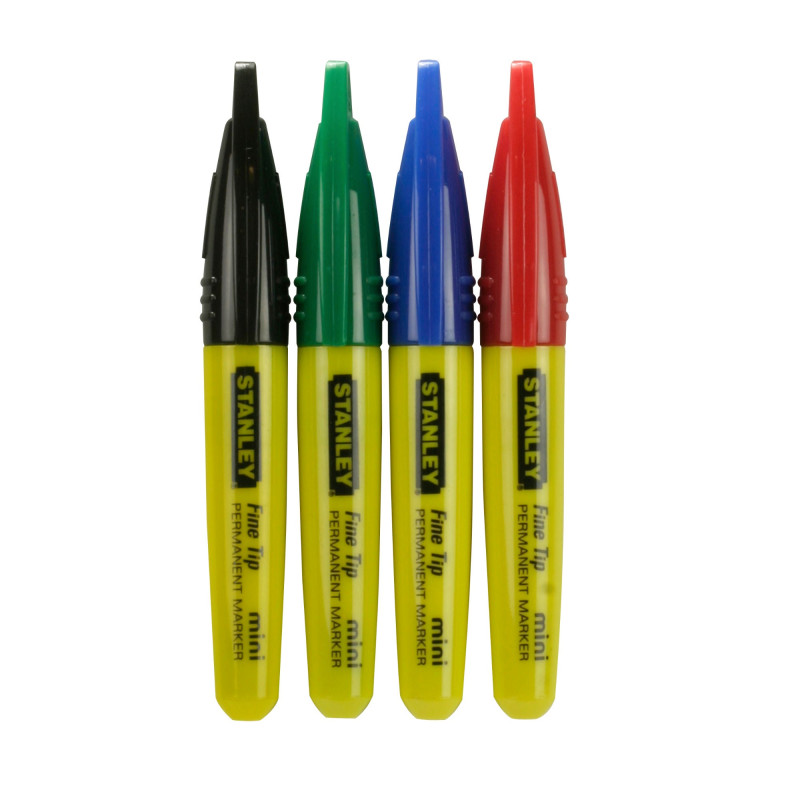 Minimarker pemanent Stanley 2-47-329, varf subtire, negru / verde / albastru / rosu, set 4 bucati