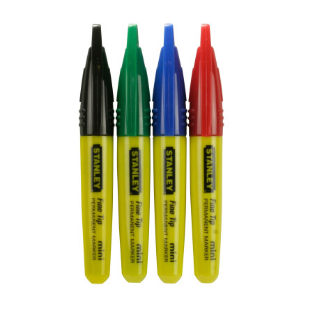 Minimarker pemanent Stanley 2-47-329, varf subtire, negru / verde / albastru / rosu, set 4 bucati