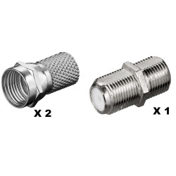 Mufa TV F + conector mama - mama, Hoff, set 2 bucati mufa F + 1 bucata conector mama - mama, pentru conectare cablu TV