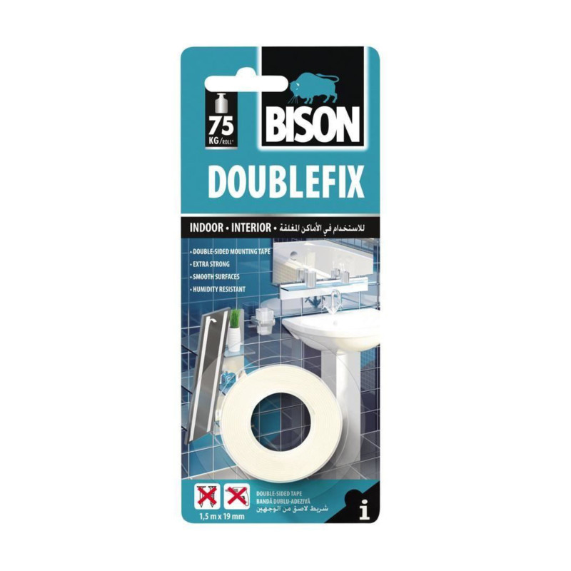 Banda dublu adeziva, Bison, 1.5 m x 19 mm Banda dublu adeziva, Bison, 1.5 m x 19 mm