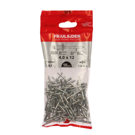 Nituri pop, aluminiu, Friulsider, 4 x 12 mm, 100 bucati