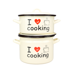 Oala + cratita Cooking, email, cu capac, crem, 22 cm, set 4 piese