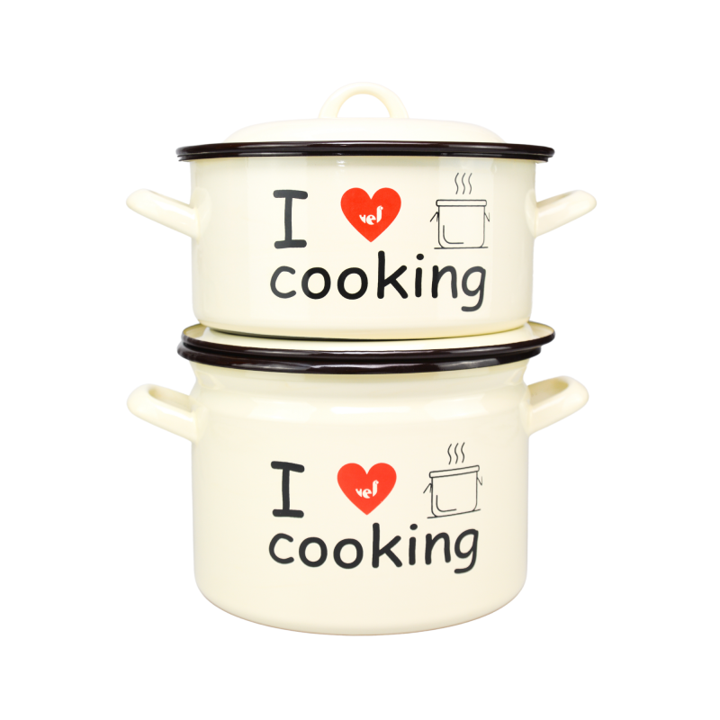 Oala + cratita Cooking, email, cu capac, crem, 22 cm, set 4 piese