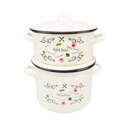 Oala + cratita Pofta Buna, email, cu capac, crem, 22 cm, set 4 piese