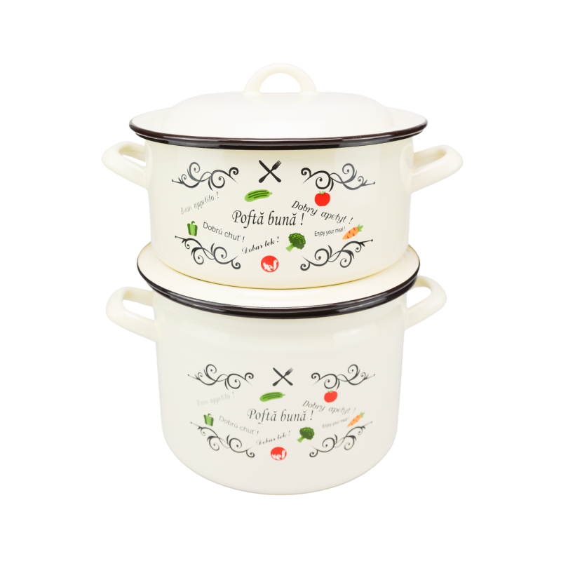 Oala + cratita Pofta Buna, email, cu capac, crem, 22 cm, set 4 piese