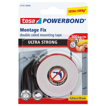 Banda dublu adeziva pentru fixare, tesa 55791, 1.5 m x 19 mm