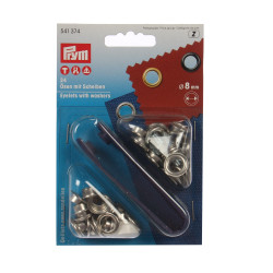Ocheti metalici, Prym 114541 374, 8 mm, cu saiba, pentru confectii + dispozitiv montare