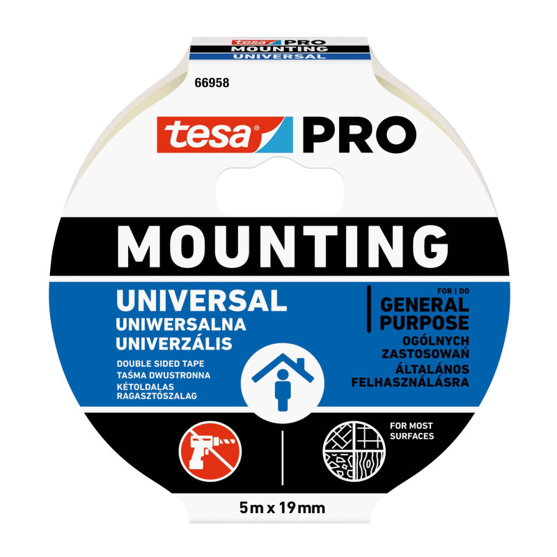 Banda dublu adeziva pentru montaj, tesa PRO Mounting 66958, 5 m x 19 mm