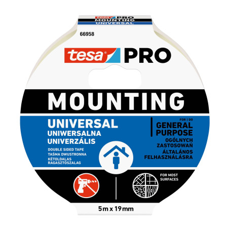 Banda dublu adeziva pentru montaj, tesa PRO Mounting 66958, 5 m x 19 mm