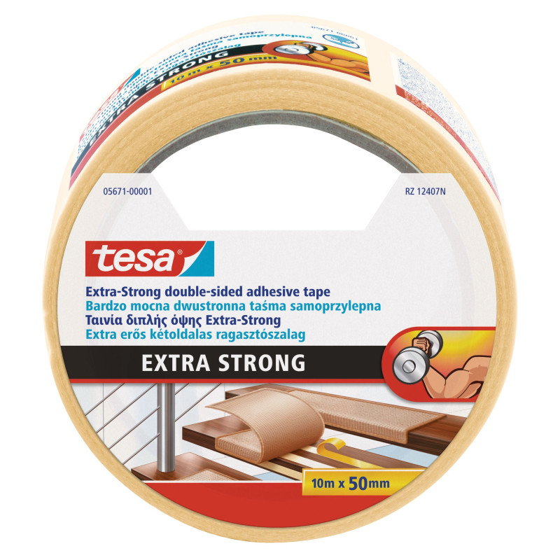 Banda dublu adeziva pentru pardoseli, tesa extra strong, 10 m x 50 mm