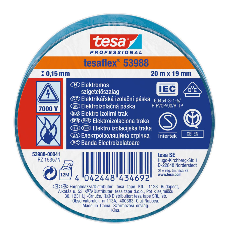 Banda electroizolatoare tesa Professional 53988, albastru, 20 m x 0.13 mm x 19 mm