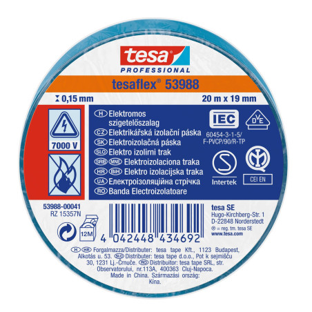 Banda electroizolatoare tesa Professional 53988, albastru, 20 m x 0.13 mm x 19 mm