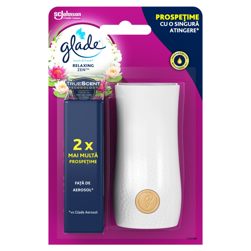 Odorizant camera Glade microspray holder, aparat + rezerva, relaxing zen, 10 ml Odorizant camera Glade microspray holder, aparat + rezerva, relaxing zen, 10 ml