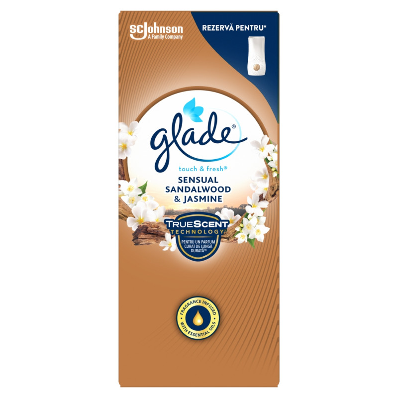 Odorizant camera Glade Touch & Fresh, rezerva, Sensual Sandalwood & Jasmine, 10 ml Odorizant camera Glade Touch & Fresh, rezerva, Sensual Sandalwood & Jasmine, 10 ml