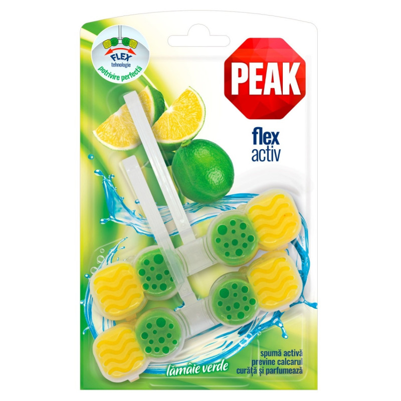 Odorizant wc Peak Flex Activ, solid, lamaie verde, 2 x 48 g