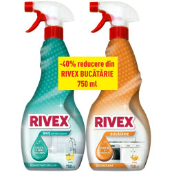 Pachet solutie pentru baie + solutie pentru bucatarie Rivex, cu pulverizator, citrice, 2 x 750 ml