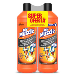 Pachet solutie pentru desfundarea tevilor Mr. Muscle, gel, 2 x 1000 ml