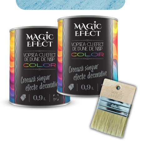 Pachet vopsea decorativa pe baza de apa, interior, Magic Efect, dune de nisip, blue diamond 14 / albastru, 2 x 0.9 L + pensula M