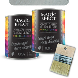 Pachet vopsea decorativa pe baza de apa, interior, Magic Efect, dune de nisip, cristal lagoon 13 / gri, 2 x 0.9 L + pensula Magi