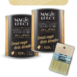 Pachet vopsea decorativa pe baza de apa, interior, Magic Efect, dune de nisip, golden flame 02 / auriu, 2 x 0.9 L + pensula Magi