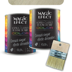Pachet vopsea decorativa pe baza de apa, interior, Magic Efect, dune de nisip, ivory 11 / bej, 2 x 0.9 L + pensula Magic Efect