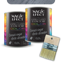 Pachet vopsea decorativa pe baza de apa, interior, Magic Efect, dune de nisip, noble gray 07 / gri, 2 x 0.9 L + pensula Magic Ef