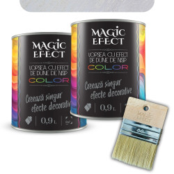 Pachet vopsea decorativa pe baza de apa, interior, Magic Efect, dune de nisip, pearl 03 / crem, 2 x 0.9 L + pensula Magic Efect